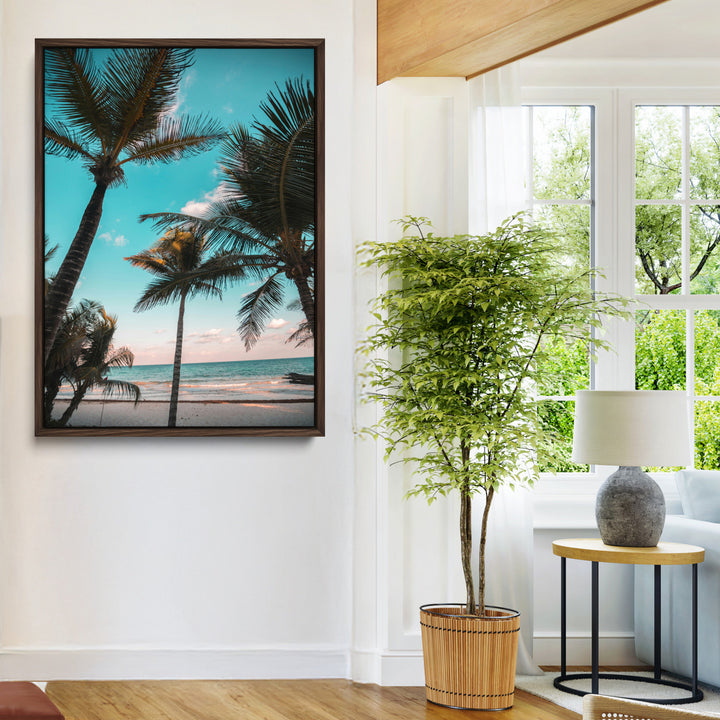 Palm Trees Wall Art Canvas Print, Framed Tropical Beach Art Picture Print, Ocean Breeze Perfect Tropical Coastal Decor Artwork