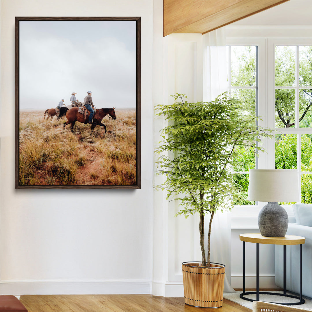 Golden Grassland Wall Art Canvas Print, Framed Western Frontier Mood Art Picture Print, Open Range Riders Perfect Rustic Western Decor