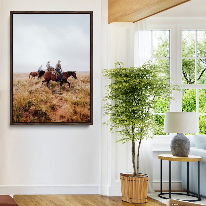 Golden Grassland Wall Art Canvas Print, Framed Western Frontier Mood Art Picture Print, Open Range Riders Perfect Rustic Western Decor
