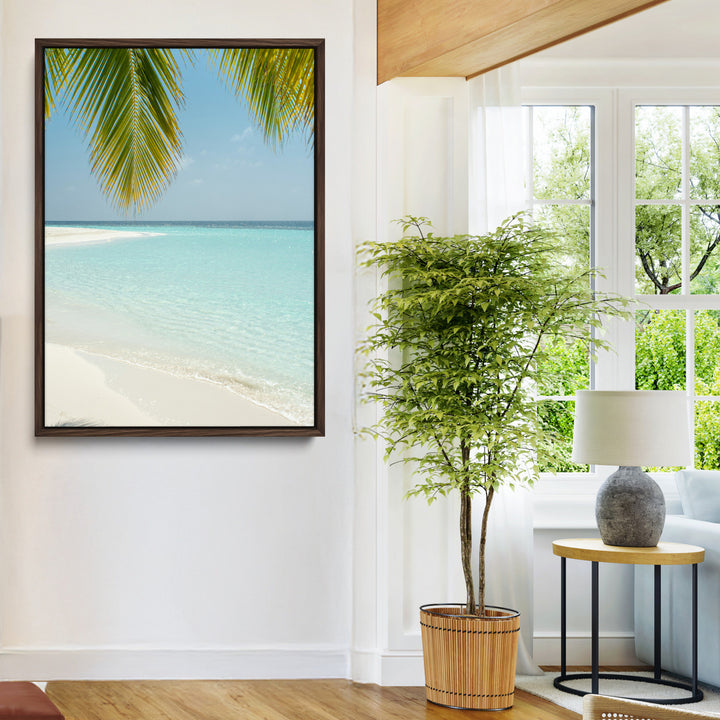 Azure Water Wall Art Canvas Print, Framed Tranquil Island Escape Art Picture Print, Clear Blue Ocean Wall Art Coastal Minimalist Decor