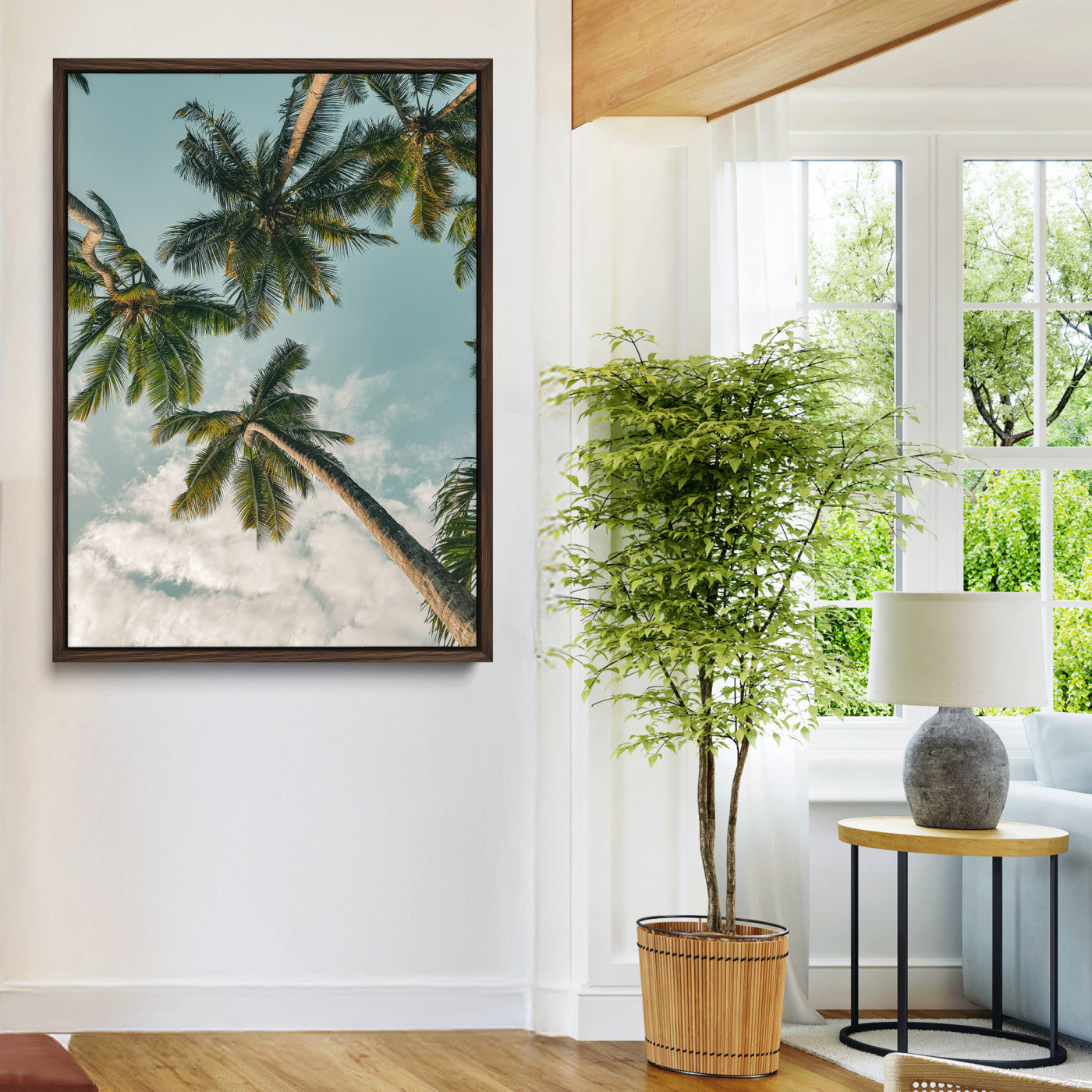 Tropical Palm Trees Wall Art Canvas Print, Framed Coastal Nature Art Picture Print, Relaxing Summer Vibes Perfect Boho Coastal Decor Artwork