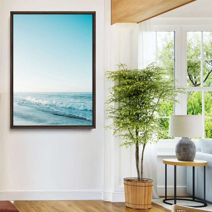 Minimalist Ocean Wall Art Canvas Print, Framed Calm Seascape Art Picture Print, Soft Blue Tones Perfect Coastal Minimalist Decor Artwork