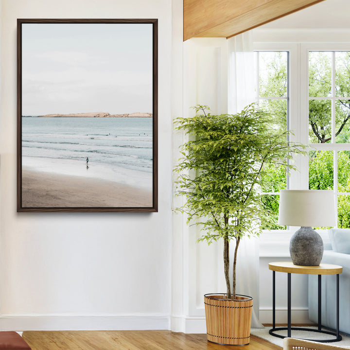Minimalist Beach Art Canvas Print, Soft Blue Tones Print, Framed Tranquil Ocean Art Print, Large Calm Horizon Printing Coastal,