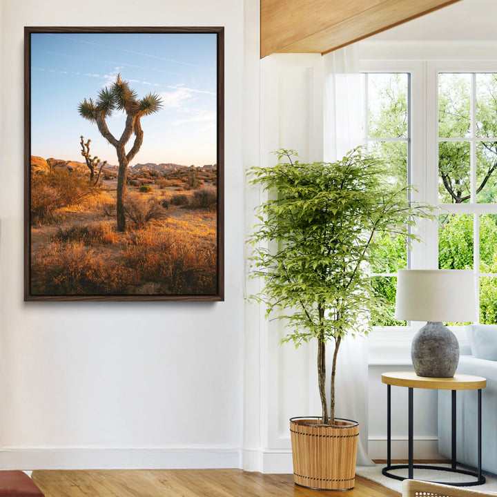 Framed Joshua Tree Print, Golden Hour Desert Print, Framed Sunset Glow Art Print, Large Arid Terrain Printing Southwestern