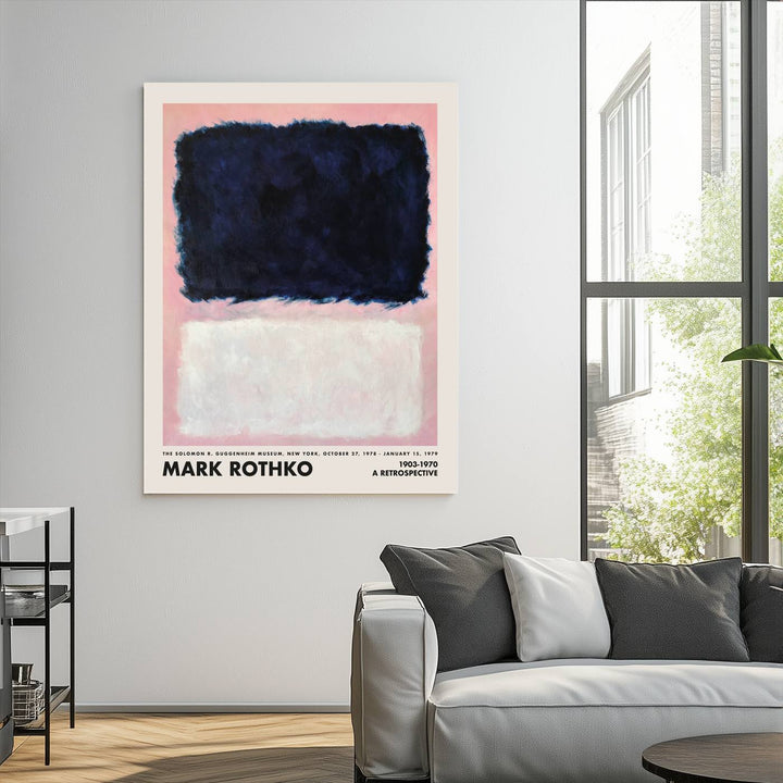 A minimalist interior decor features a Mark Rothko Canvas Wall Art Print, showcasing an iconic abstract expressionist design.