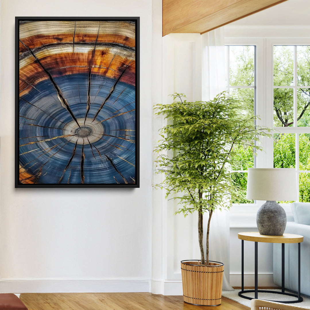 Tree Rings Wall Art Canvas Print, Framed Wood Texture Art Picture Print, Blue Grain Perfect Rustic Modern Decor Artwork, Wood Texture Wall Art Canvas
