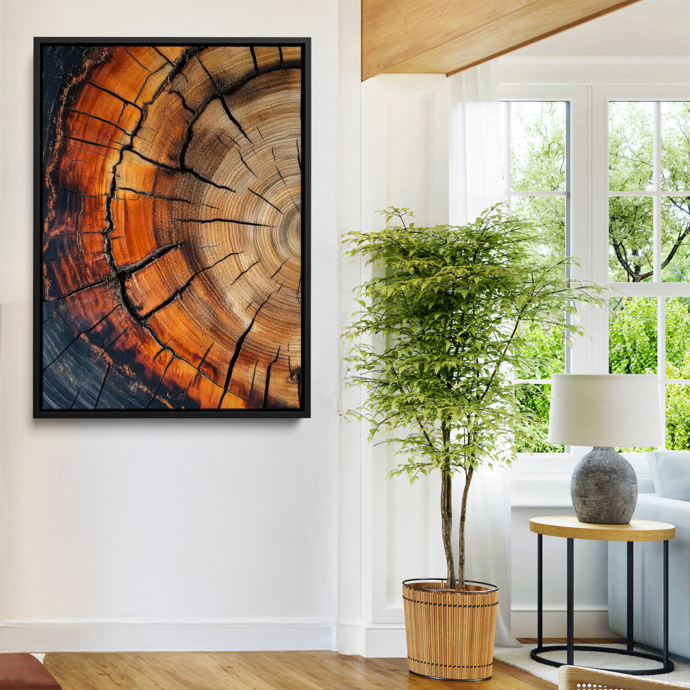 Tree Rings Wall Art Canvas Print, Framed Wood Detail Art Picture Print, Rustic Texture Perfect Rustic Warm Decor Artwork
