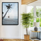 86062249-MGV-CV-36X24-Tropical Swing Scene Wall Art Canvas Print, Framed Tranquil Ocean Art Picture Print, Minimalist Palm Perfect Tropical Decor, Tropical Swing