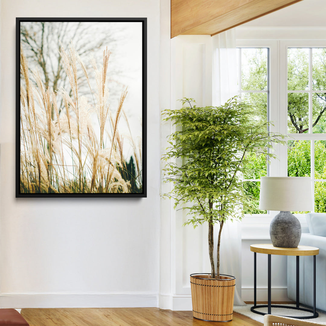 Pampas Grass Wall Art Canvas Print, Framed Neutral Tones Art Picture Print, Minimalist Nature Perfect Boho Minimalist Decor Artwork
