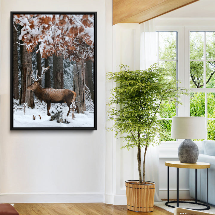 Serene Landscape Wall Art Canvas Print, Framed Winter Wonderland Art Picture Print, Winter Deer Perfect Cabin Decor Artwork