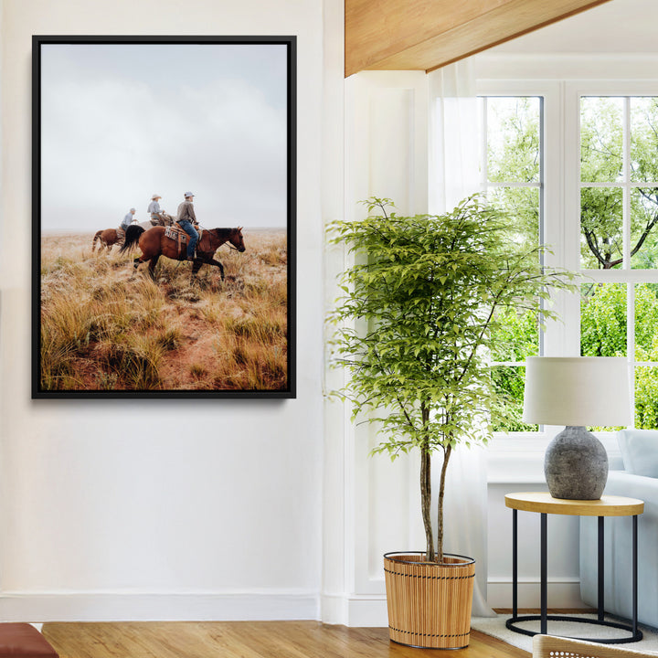 Golden Grassland Wall Art Canvas Print, Framed Western Frontier Mood Art Picture Print, Open Range Riders Perfect Rustic Western Decor