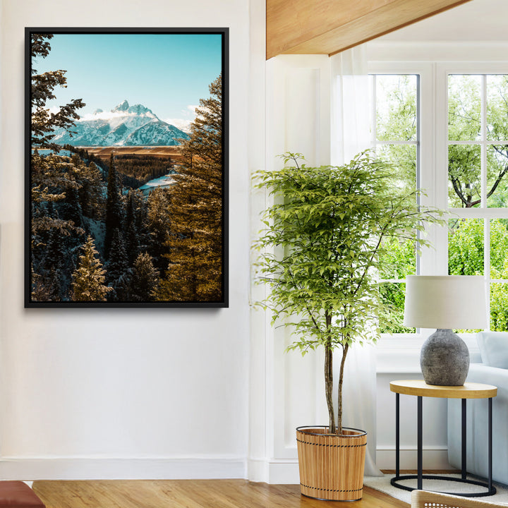 Mountain Landscape Wall Art Canvas Print, Framed Snowy Peaks Art Picture Print, Nature Photography Perfect Rustic Lodge Decor Artwork