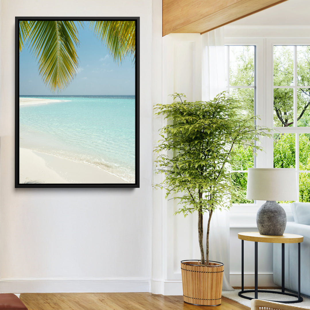 Azure Water Wall Art Canvas Print, Framed Tranquil Island Escape Art Picture Print, Clear Blue Ocean Wall Art Coastal Minimalist Decor