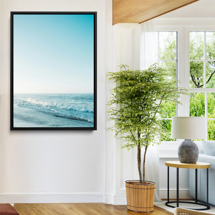 Minimalist Ocean Wall Art Canvas Print, Framed Calm Seascape Art Picture Print, Soft Blue Tones Perfect Coastal Minimalist Decor Artwork