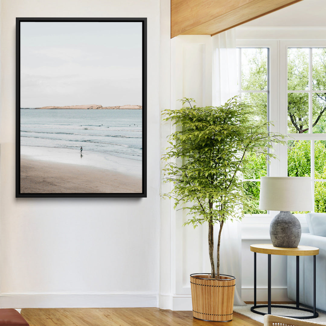 Minimalist Beach Art Canvas Print, Soft Blue Tones Print, Framed Tranquil Ocean Art Print, Large Calm Horizon Printing Coastal,