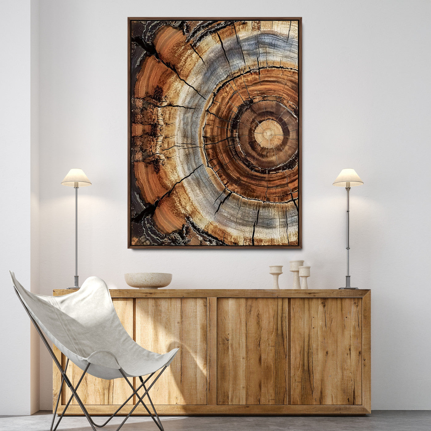 Framed Tree Rings Canvas Print, Framed Wood Texture Art Picture Print, Rustic Pattern Perfect Rustic Organic Decor