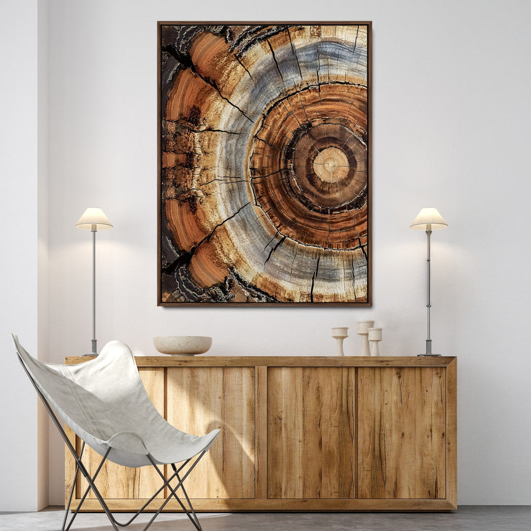 Tree Rings Wall Art Canvas Print, Framed Wood Texture Art Picture Print, Rustic Pattern Perfect Rustic Organic Decor Artwork, Framed Wood