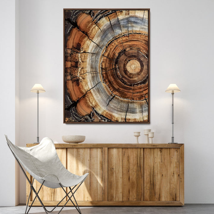 Tree Rings Wall Art Canvas Print, Framed Wood Texture Art Picture Print, Rustic Pattern Perfect Rustic Organic Decor Artwork, Framed Wood