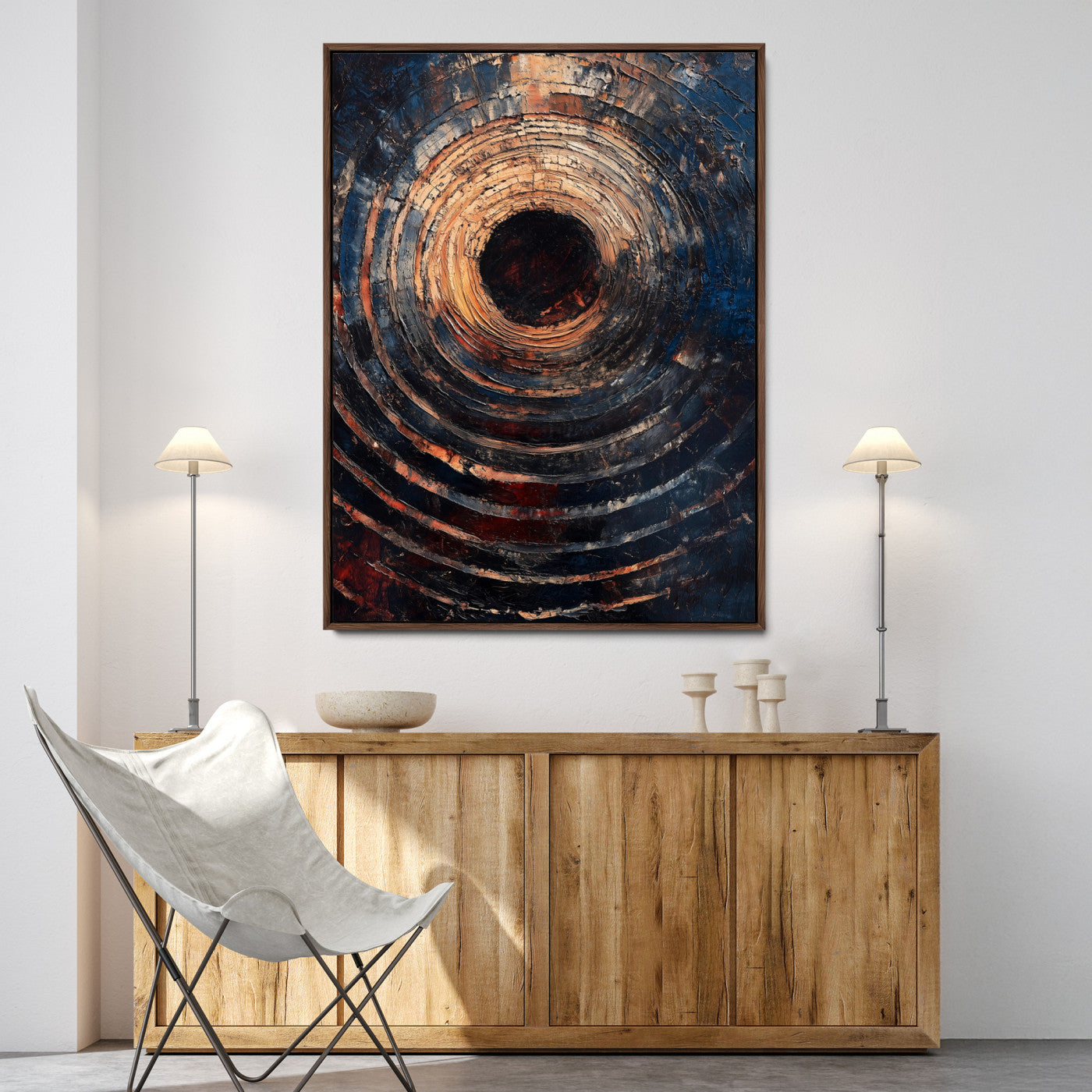 Textured Spiral Wall Art Canvas Print, Framed Abstract Void Art Picture Print, Wooden Vortex Perfect Modern Industrial Decor