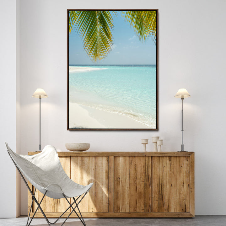 Azure Water Wall Art Canvas Print, Framed Tranquil Island Escape Art Picture Print, Clear Blue Ocean Wall Art Coastal Minimalist Decor
