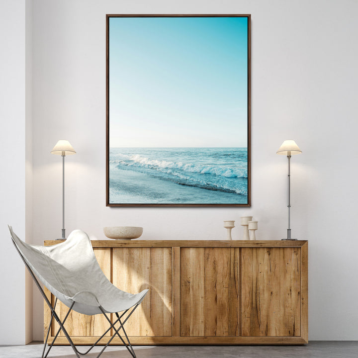 Minimalist Ocean Wall Art Canvas Print, Framed Calm Seascape Art Picture Print, Soft Blue Tones Perfect Coastal Minimalist Decor Artwork