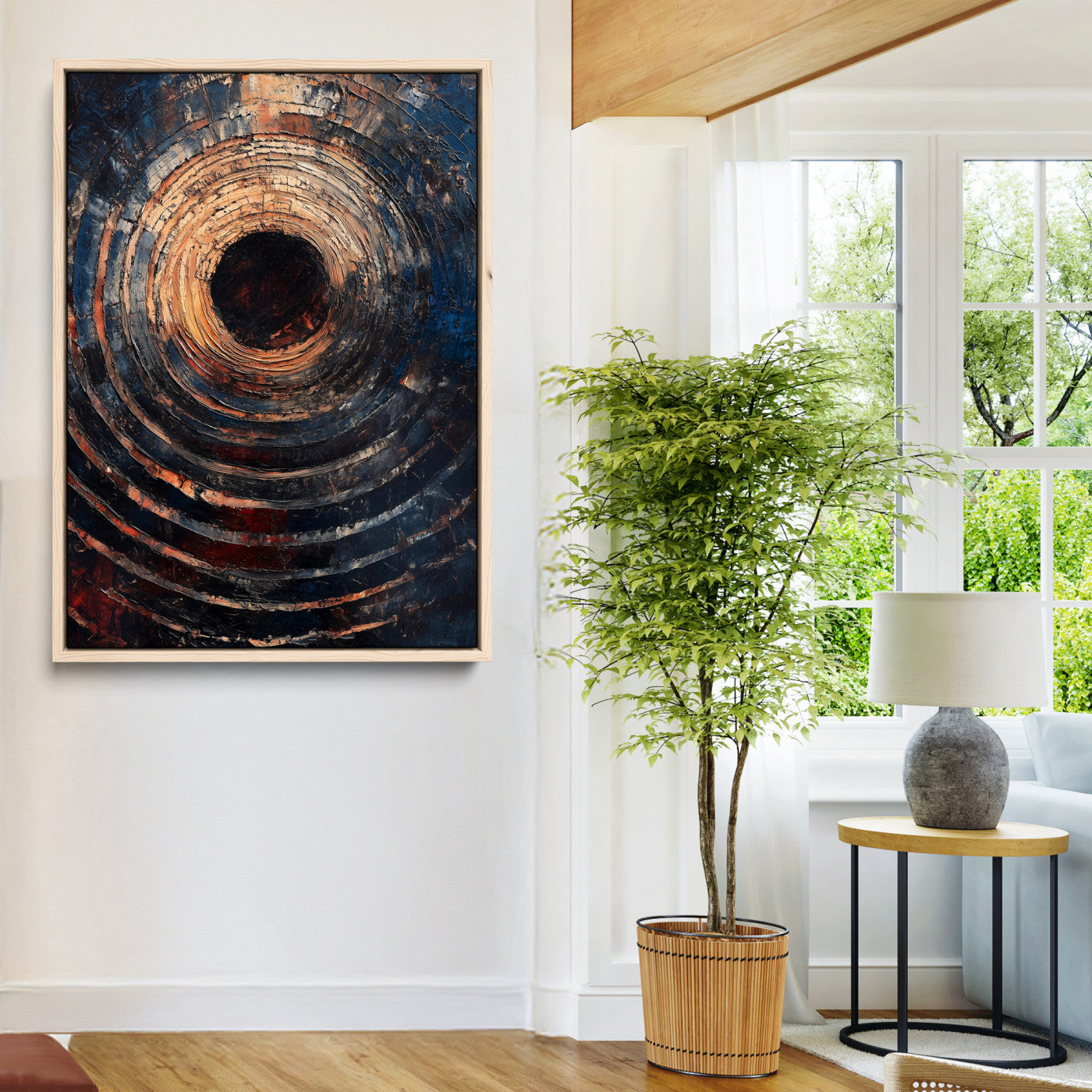 Textured Spiral Wall Art Canvas Print, Framed Abstract Void Art Picture Print, Wooden Vortex Perfect Modern Industrial Decor