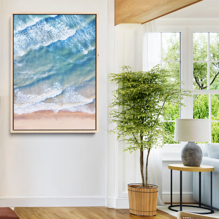 Aerial Ocean Wall Art Canvas Print, Soft Blue Waves Print, Framed Soft Blue Waves Canvas
