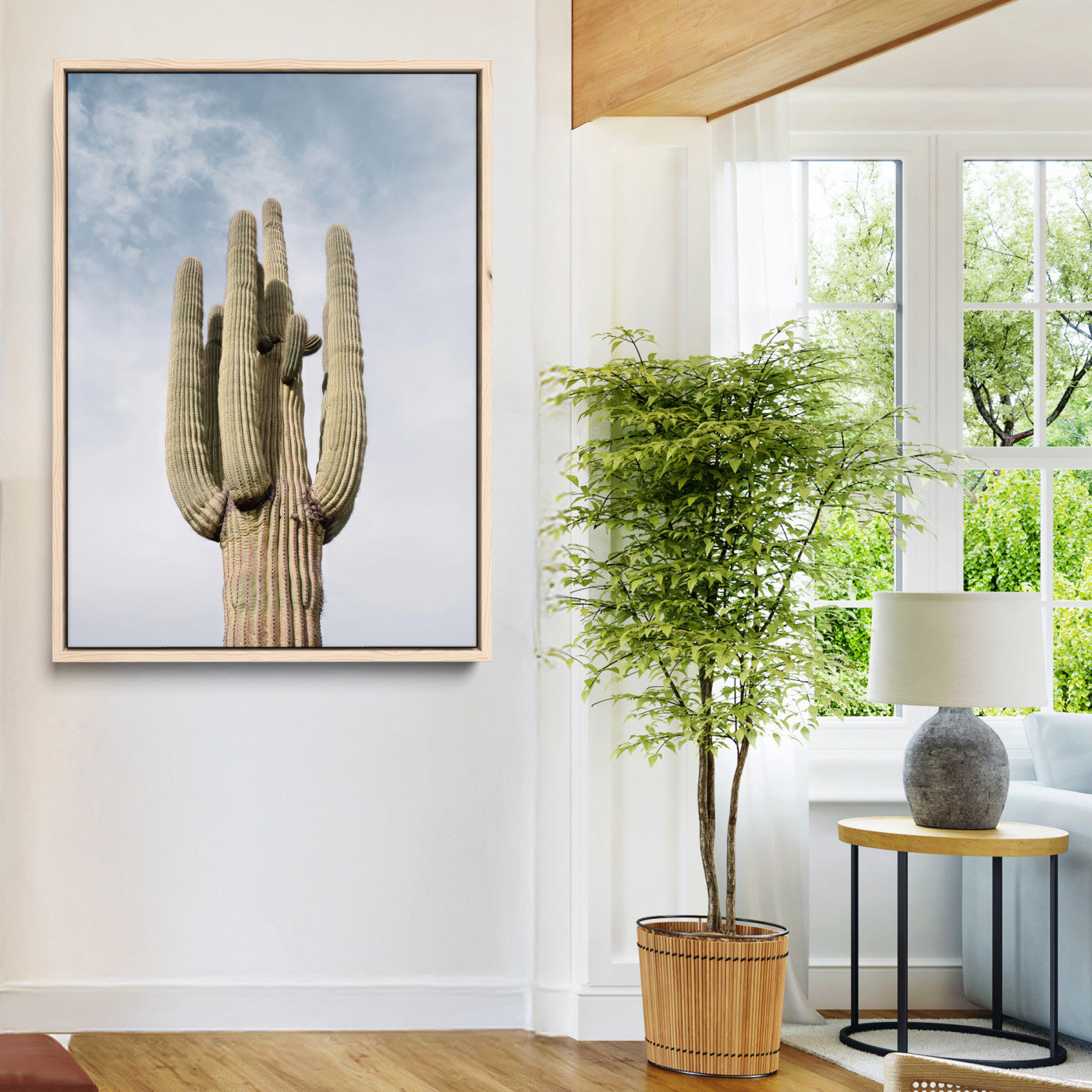 Saguaro Cactus Wall Art Canvas Print, Framed Earthy Desert Art Picture Print, Warm Botanical Perfect Southwestern Boho Decor, Framed
