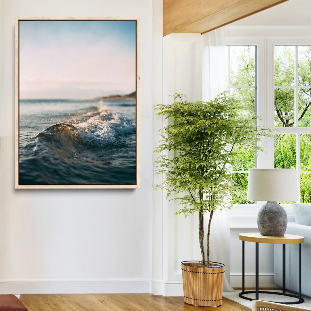Ocean Waves Wall Art Canvas Print, Framed Coastal Serenity Wall Art Print, Golden Hour Perfect Modern Coastal Decor Artwork