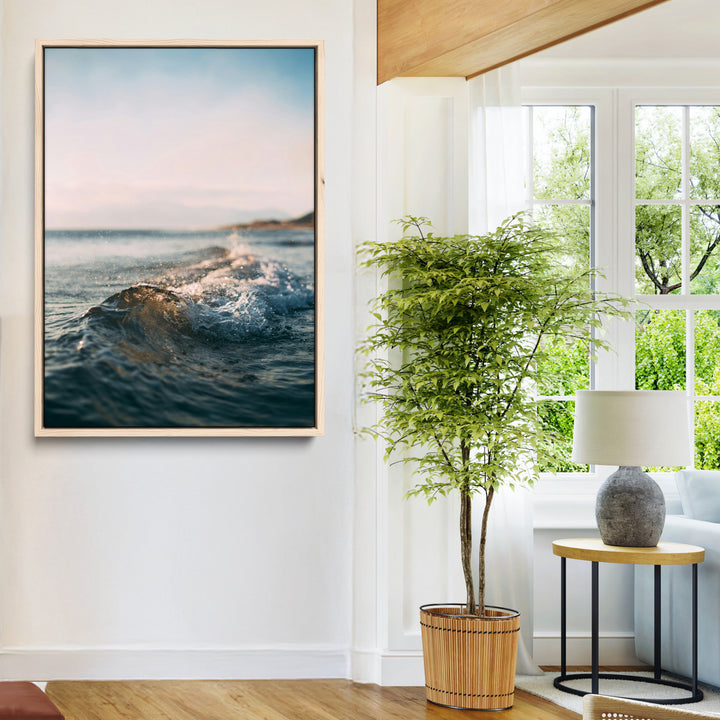 Ocean Waves Wall Art Canvas Print, Framed Coastal Serenity Wall Art Print, Golden Hour Perfect Modern Coastal Decor Artwork