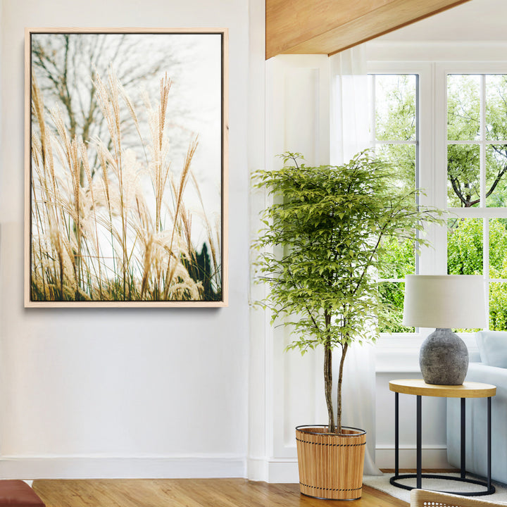 Pampas Grass Wall Art Canvas Print, Framed Neutral Tones Art Picture Print, Minimalist Nature Perfect Boho Minimalist Decor Artwork