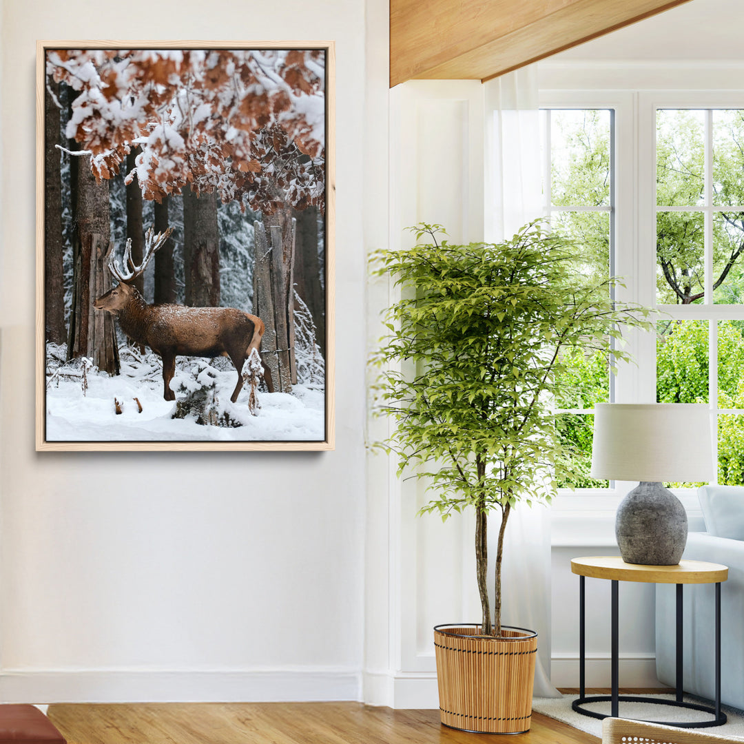 Serene Landscape Wall Art Canvas Print, Framed Winter Wonderland Art Picture Print, Winter Deer Canvas Perfect Rustic Cabin Decor Artwork