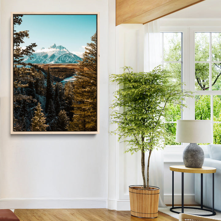 Mountain Landscape Wall Art Canvas Print, Framed Snowy Peaks Art Picture Print, Nature Photography Perfect Rustic Lodge Decor Artwork