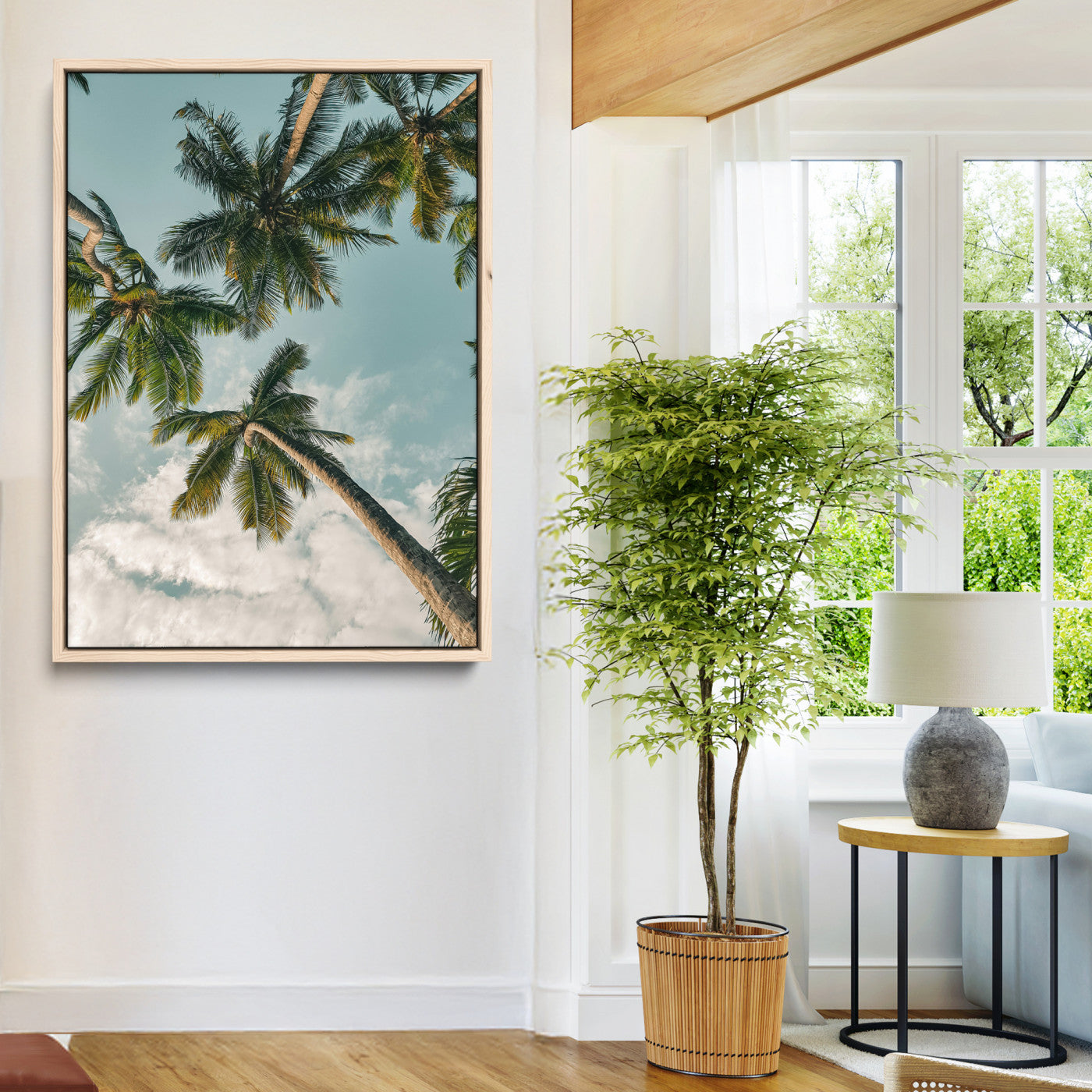 Tropical Palm Trees Wall Art Canvas Print, Framed Coastal Nature Art Picture Print, Relaxing Summer Vibes Perfect Boho Coastal Decor Artwork
