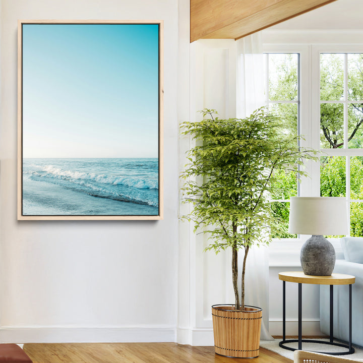 Minimalist Ocean Wall Art Canvas Print, Framed Calm Seascape Art Picture Print, Soft Blue Tones Perfect Coastal Minimalist Decor Artwork