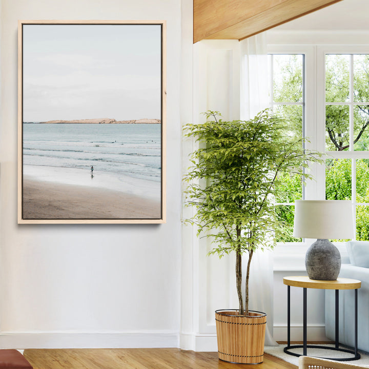 Minimalist Beach Art Canvas Print, Soft Blue Tones Print, Framed Tranquil Ocean Art Print, Large Calm Horizon Printing Coastal,