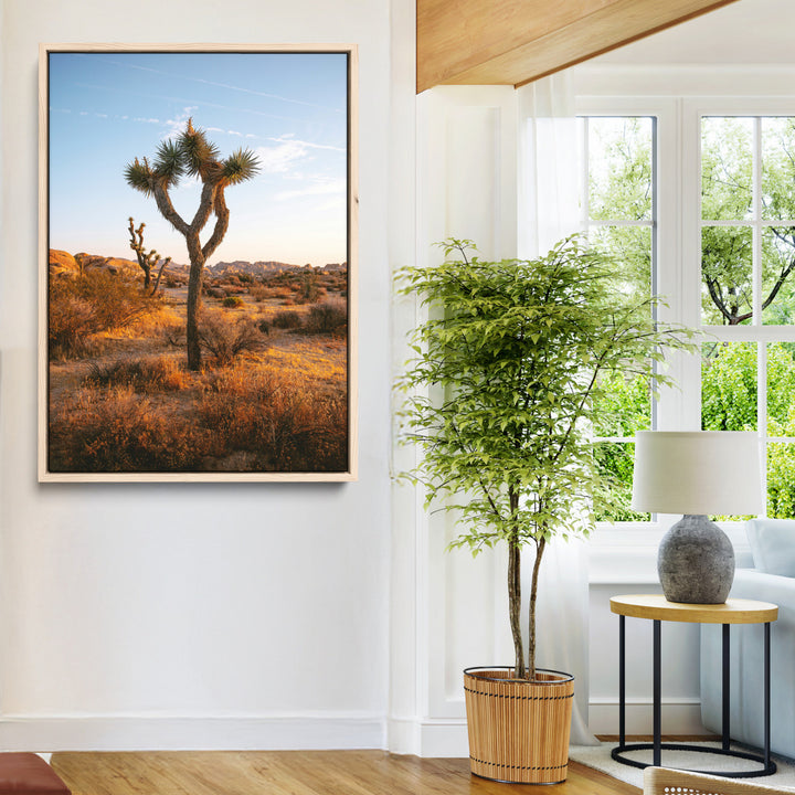Framed Joshua Tree Print, Golden Hour Desert Print, Framed Sunset Glow Art Print, Large Arid Terrain Printing Southwestern