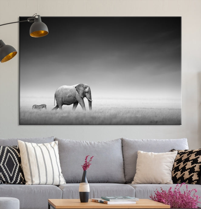 Lienzo decorativo para pared grande con diseño de elefante y cebra