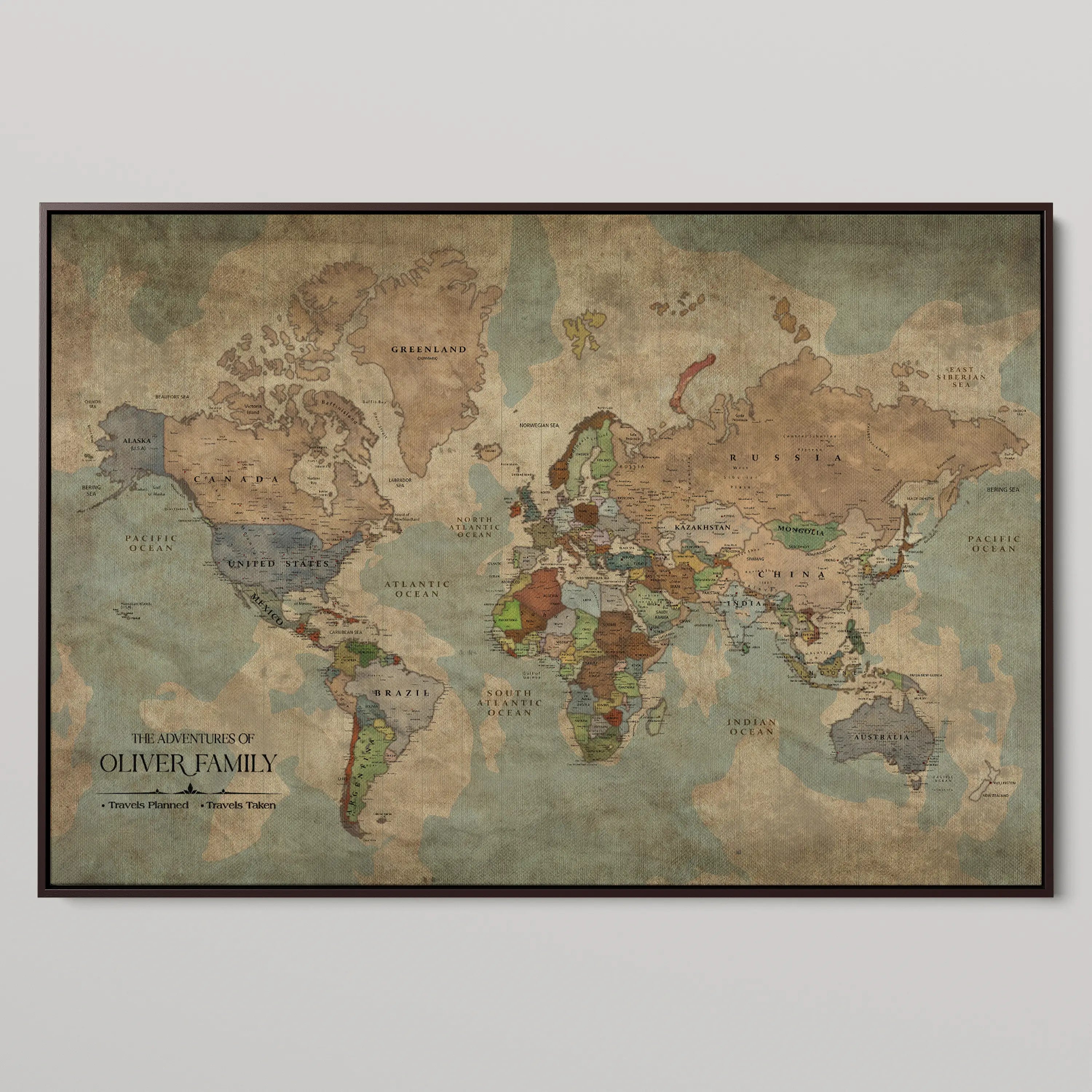 45566494-MGV-CV-36X24-Push Pin Framed World Map Personalized Canvas for Travel Adventures Custom Anniversary Gift Memory Tracker for Home or Office