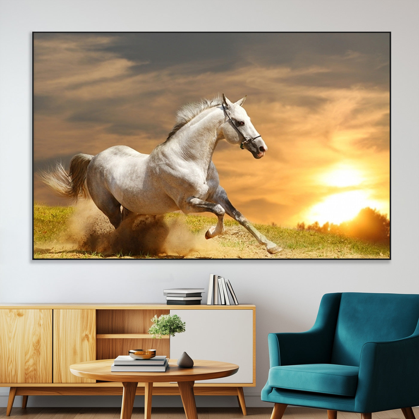SEG-FC-51X34_Oversize - Large Wall Art Galloping White Horse at Sunset Canvas Print