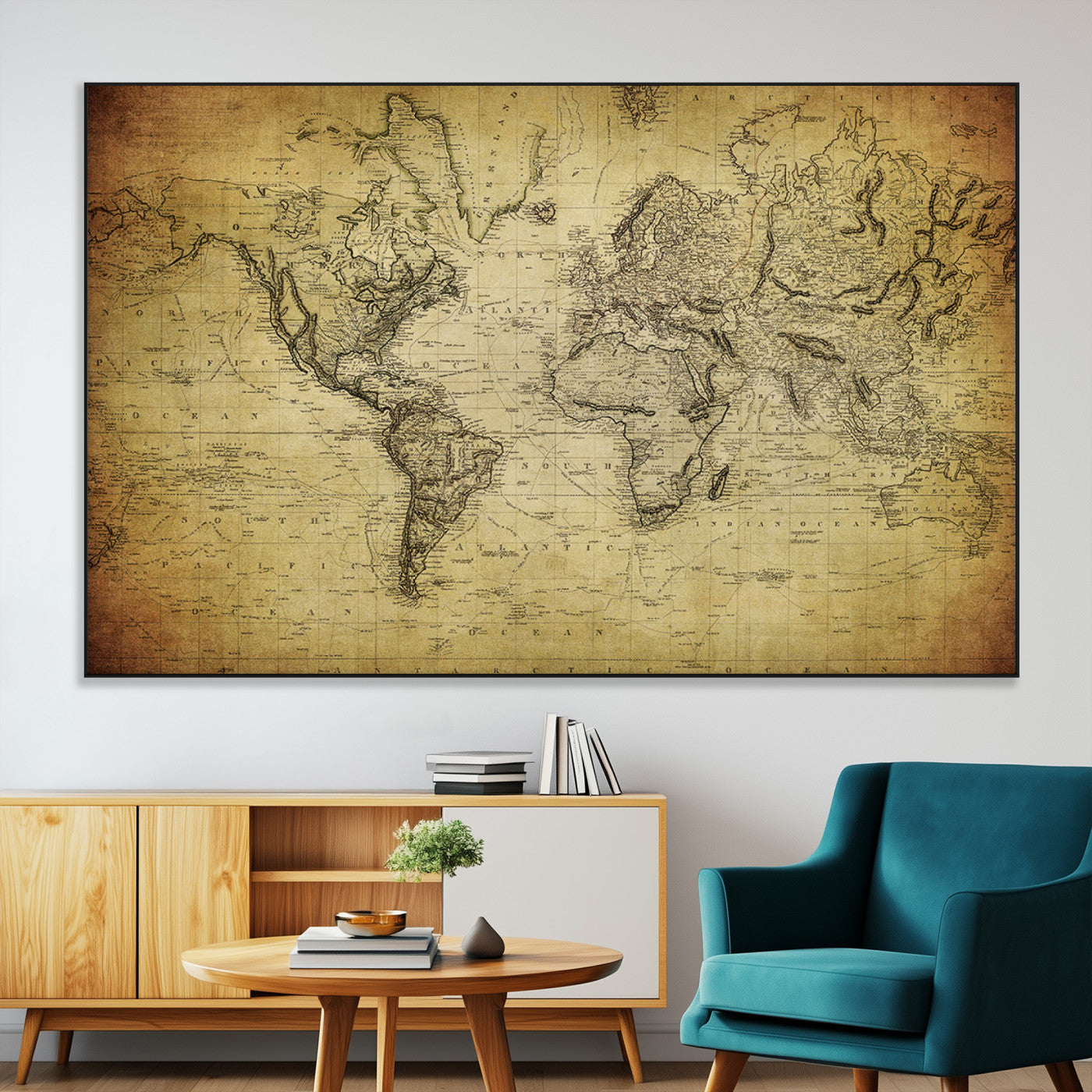 SEG-FC-51X34_Oversize - Push Pin World Map Canvas Print – Framed Wall Art for Couples to Track Their Travels – Anniversary