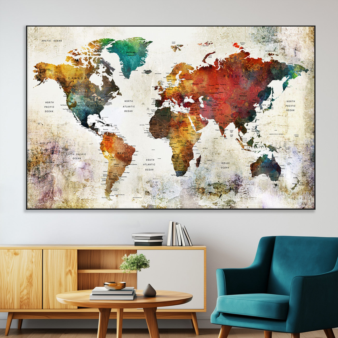-Push Pin World Map Canvas Print – Framed Wall Art for Couples to Track Their Travels – Anniversary
