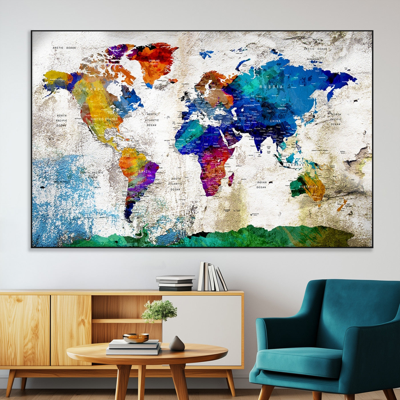 SEG-FC-51X34_Oversize - Push Pin World Map Canvas Print – Framed Wall Art for Couples to Track Their Travels – Anniversary