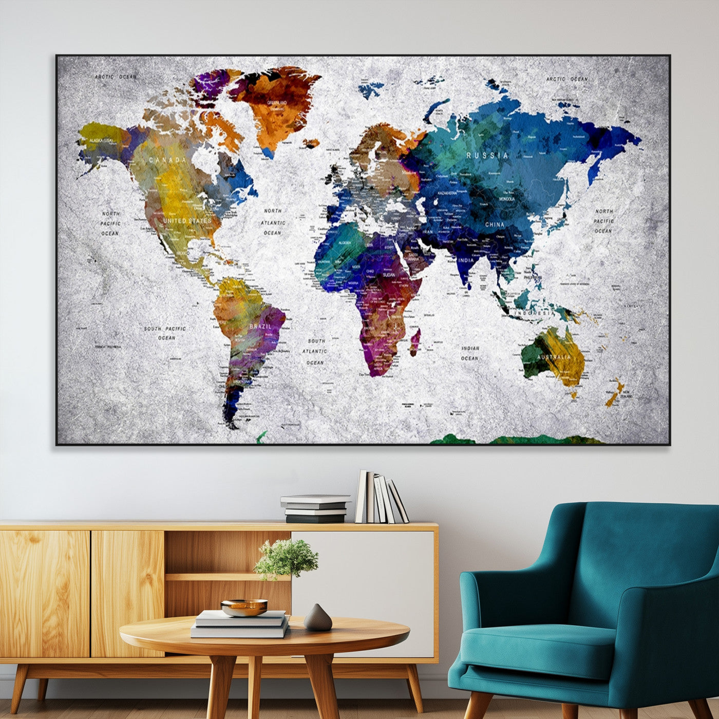 SEG-FC-51X34_Oversize - Push Pin World Map Canvas Print – Framed Wall Art for Couples to Track Their Travels – Anniversary