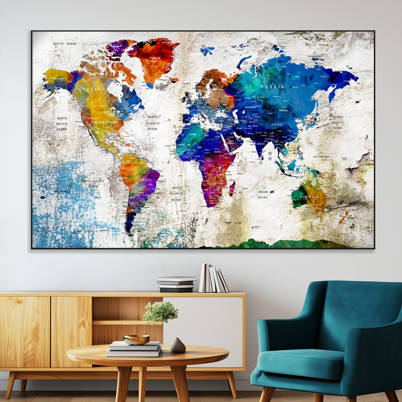 SEG-FC-51X34_Oversize - Push Pin World Map Canvas Print – Framed Wall Art for Couples to Track Their Travels – Anniversary