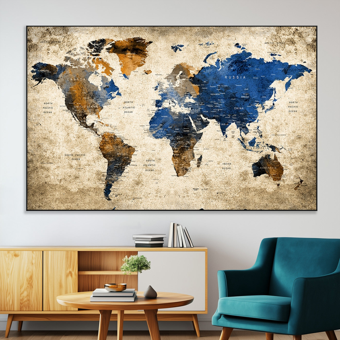 SEG-FC-51X34_Oversize - Push Pin World Map Canvas Print – Framed Wall Art for Couples to Track Their Travels – Anniversary