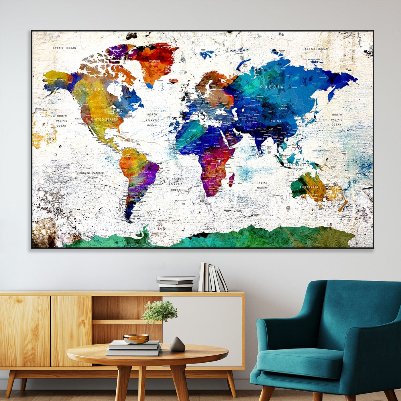 SEG-FC-51X34_Oversize - Push Pin World Map Canvas Print – Framed Wall Art for Couples to Track Their Travels – Anniversary