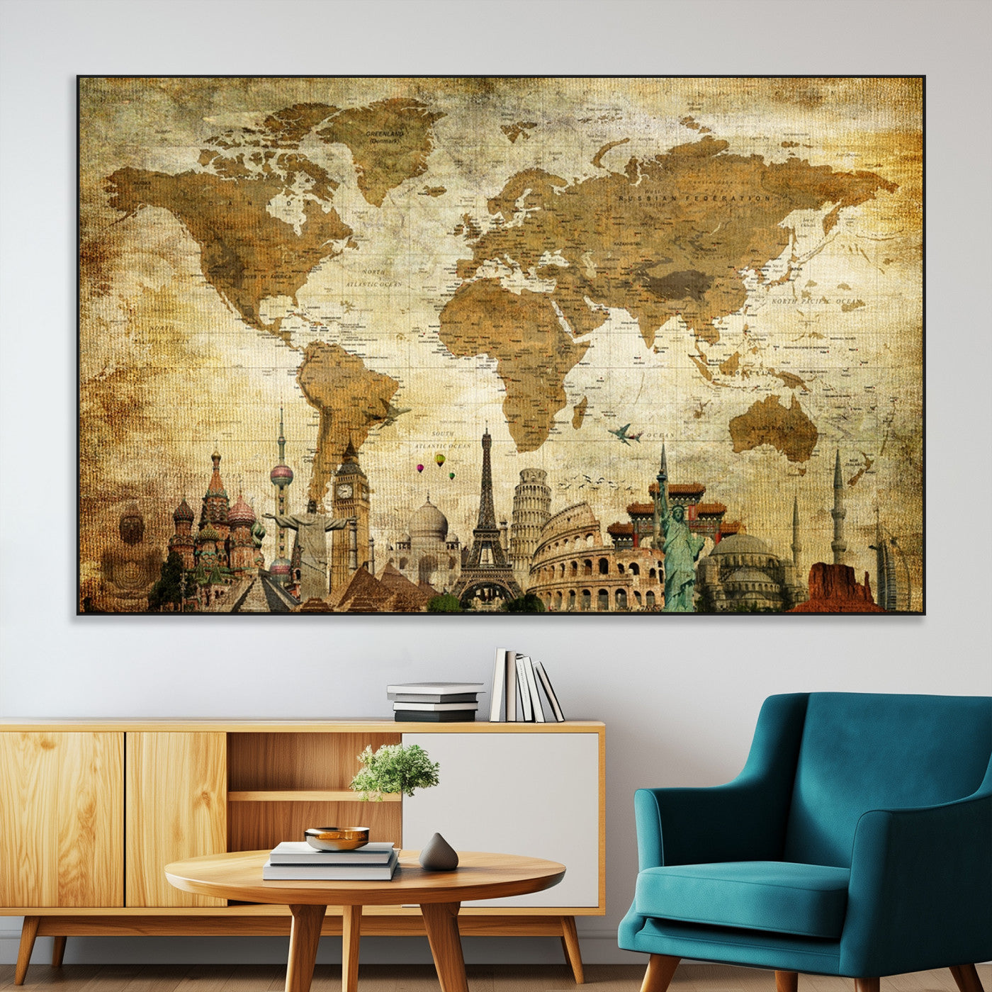 SEG-FC-51X34_Oversize - Push Pin World Map Canvas Print – Framed Wall Art for Couples to Track Their Travels – Anniversary