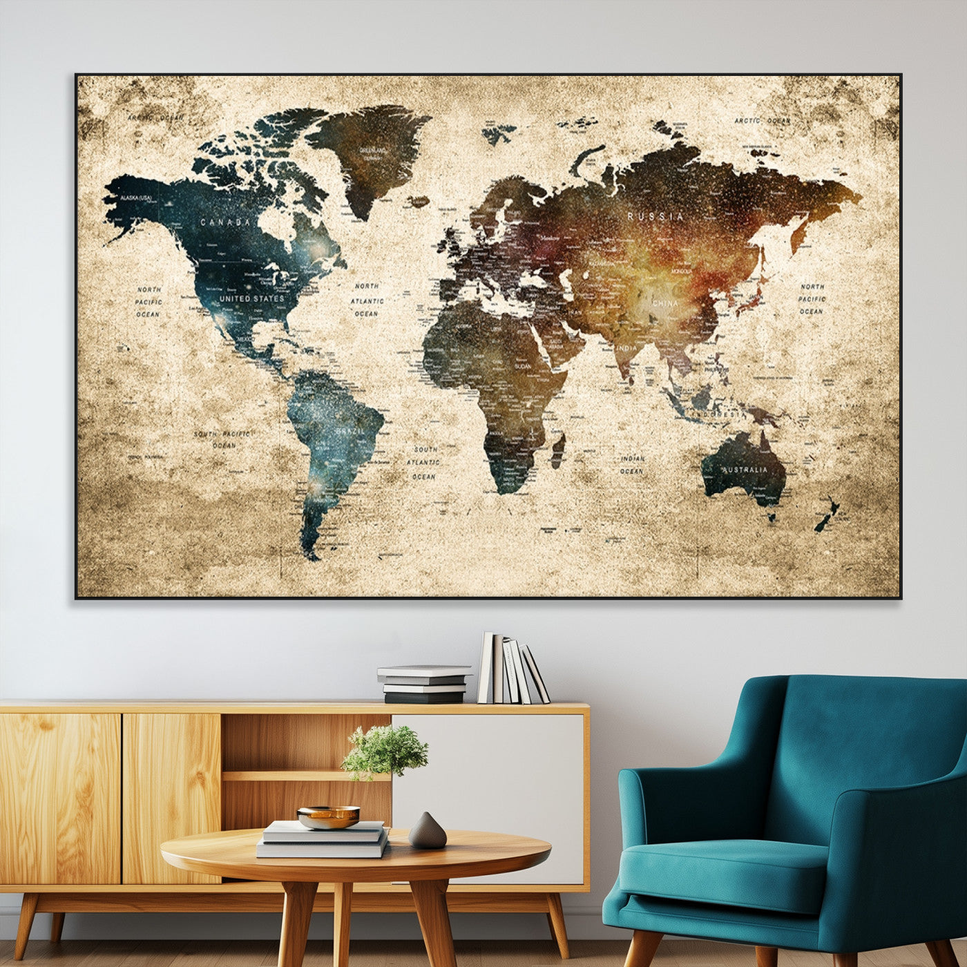 SEG-FC-51X34_Oversize - Push Pin World Map Canvas Print – Framed Wall Art for Couples to Track Their Travels – Anniversary