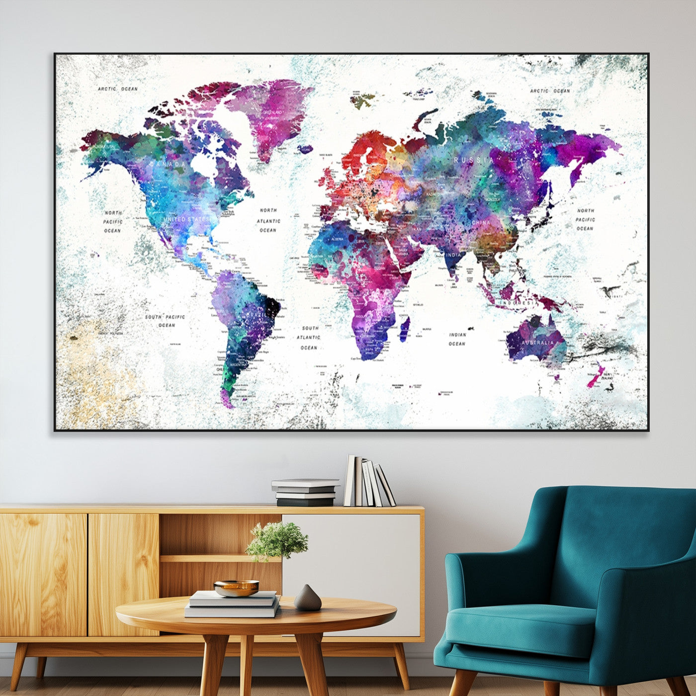SEG-FC-51X34_Oversize - Push Pin World Map Canvas Print – Framed Wall Art for Couples to Track Their Travels – Anniversary
